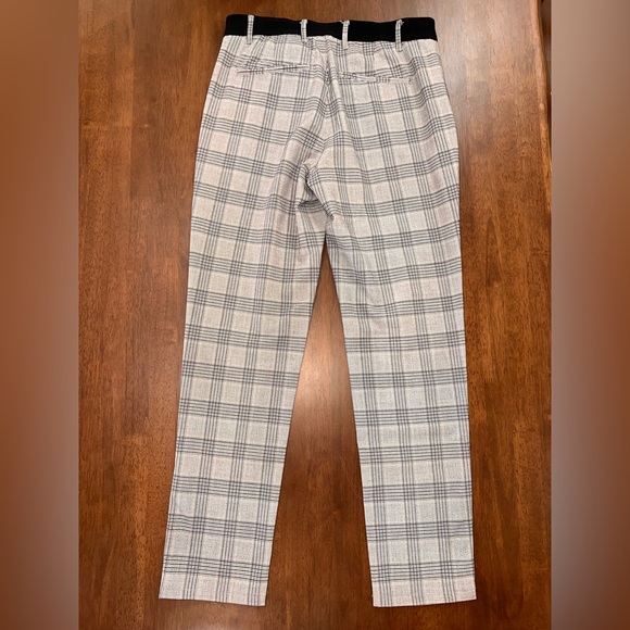 Zara man.  Basic Pants, Black Plaid Belted Straight Leg Driver Pant. Size S - Picture 5 of 9